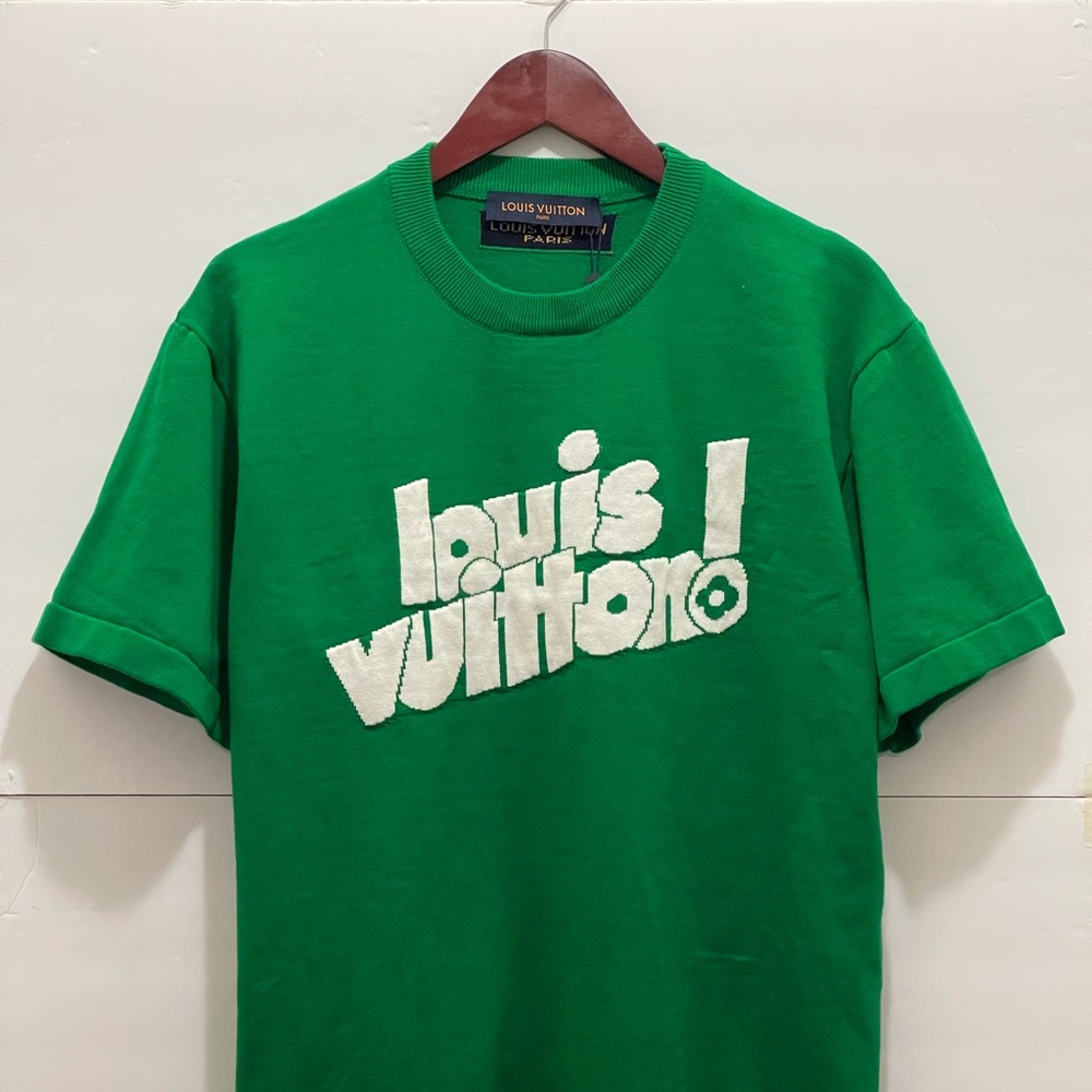 Men's Louis Vuitton green knitted logo t-shirt, Large